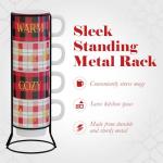American Atelier Coffee Mug Set with Rack | Coffee Mugs Set of 4 | 14 oz | Stackable Coffee Mugs | Coffee Cup Set | Christmas Holiday Design | Ceramic Mug | Plaid