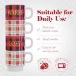 American Atelier Coffee Mug Set with Rack | Coffee Mugs Set of 4 | 14 oz | Stackable Coffee Mugs | Coffee Cup Set | Christmas Holiday Design | Ceramic Mug | Plaid