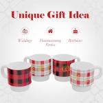 American Atelier Coffee Mug Set with Rack | Coffee Mugs Set of 4 | 14 oz | Stackable Coffee Mugs | Coffee Cup Set | Christmas Holiday Design | Ceramic Mug | Plaid