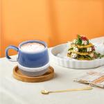 YINPIXUS 14 Oz Ceramic Coffee Mug, Large Tea Cup, Big Cups Ceramic, Cute Mug for Latte Hot Cocoa Chocolate Coffee Lover Gifts, Mugs with Spoon for Home Office, Gifts for for Women Men (Blue)