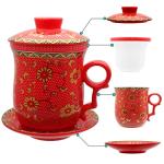 Tea Talent Porcelain Tea Cup with Infuser Lid and Saucer Sets - Chinese Jingdezhen Ceramics Coffee Mug Teacup Loose Leaf Tea Brewing System for Home Office
