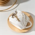 LUKA Ceramic Espresso Cups with Saucers and Metal Stand, Small 4 oz Porcelain Demitasse Cups Set of 6, Cute Cappuccino Coffee Cups for Double Espresso, Tea, Marbling White