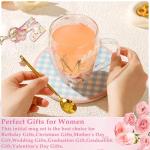 Personalized Gift for Women Flower Glass Coffee Mug Initial Tea cup Monogrammed Customized Bridesmaid Bride Wedding Gifts Graduation Gifts Valentine Mother's Day Birthday Christmas Gift (M)