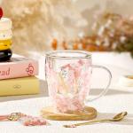 Personalized Gift for Women Flower Glass Coffee Mug Initial Tea cup Monogrammed Customized Bridesmaid Bride Wedding Gifts Graduation Gifts Valentine Mother's Day Birthday Christmas Gift (M)