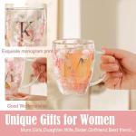 Personalized Gift for Women Flower Glass Coffee Mug Initial Tea cup Monogrammed Customized Bridesmaid Bride Wedding Gifts Graduation Gifts Valentine Mother's Day Birthday Christmas Gift (M)