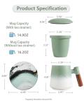 ZENS Tea Cup with Infuser and Lid for Loose Leaf Tea Steeper, 15.2 oz Ceramic Tea Mug with Fine Strainers and Absorb Coaster and Wood for Tea Lovers Gifts