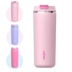TOURIT 16 oz Insulated Stainless Steel Travel Mug with Lid, Leak-Proof Double-Wall Vacuum Tumbler, Reusable Coffee Cup - Pink