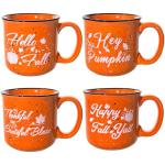 4Pcs Fall Coffee Mug, Pumpkin Autumn Coffee Mugs, Fall Seasonal Decor, Ceramic Fall Mug, Perfect for Fall Thanksgiving Countertops, Fall Kitchen Decorations, Holiday Tea or Coffee Mug (Orange, 16oz)