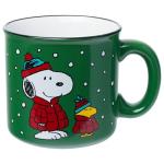 Silver Buffalo Peanuts Christmas Snoopy and Woodstock Puffer Jacket in Snow Ceramic Camper Mug, 20 ounces