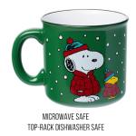 Silver Buffalo Peanuts Christmas Snoopy and Woodstock Puffer Jacket in Snow Ceramic Camper Mug, 20 ounces