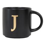 COLLECTIVE HOME - Monogram Ceramic Mugs, 15 oz Golden Initial Black Coffee Cups, Elegant Alphabet Tea Mugs, Elegant Personalized Mug with Gift Box, Unique Mug with Double Side Capital Lette (J)