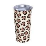 YIKISSKID Brown Leopard 20oz Tumbler with Lid and Straw for Women Men, Cute Cheetah Print Insulated Mug Animal Theme Print Stainless Steel Tumbler Double Wall Vacuum Travel Mug Coffee Cup