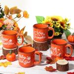 4Pcs Fall Coffee Mug, Pumpkin Autumn Coffee Mugs, Fall Seasonal Decor, Ceramic Fall Mug, Perfect for Fall Thanksgiving Countertops, Fall Kitchen Decorations, Holiday Tea or Coffee Mug (Orange, 16oz)