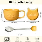 Koolkatkoo Ceramic Coffee Cup Cat Mug - Coffee Mug with Lid and Spoon, Animals Hidden inside Cup, Cat Gifts for Women, Mother's Day Thanksgiving Gift, 10oz yellow