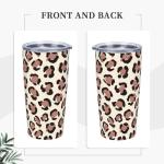 YIKISSKID Brown Leopard 20oz Tumbler with Lid and Straw for Women Men, Cute Cheetah Print Insulated Mug Animal Theme Print Stainless Steel Tumbler Double Wall Vacuum Travel Mug Coffee Cup