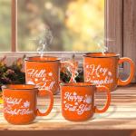 4Pcs Fall Coffee Mug, Pumpkin Autumn Coffee Mugs, Fall Seasonal Decor, Ceramic Fall Mug, Perfect for Fall Thanksgiving Countertops, Fall Kitchen Decorations, Holiday Tea or Coffee Mug (Orange, 16oz)