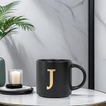 COLLECTIVE HOME - Monogram Ceramic Mugs, 15 oz Golden Initial Black Coffee Cups, Elegant Alphabet Tea Mugs, Elegant Personalized Mug with Gift Box, Unique Mug with Double Side Capital Lette (J)