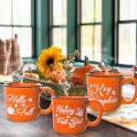 4Pcs Fall Coffee Mug, Pumpkin Autumn Coffee Mugs, Fall Seasonal Decor, Ceramic Fall Mug, Perfect for Fall Thanksgiving Countertops, Fall Kitchen Decorations, Holiday Tea or Coffee Mug (Orange, 16oz)