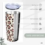 YIKISSKID Brown Leopard 20oz Tumbler with Lid and Straw for Women Men, Cute Cheetah Print Insulated Mug Animal Theme Print Stainless Steel Tumbler Double Wall Vacuum Travel Mug Coffee Cup