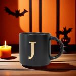 COLLECTIVE HOME - Monogram Ceramic Mugs, 15 oz Golden Initial Black Coffee Cups, Elegant Alphabet Tea Mugs, Elegant Personalized Mug with Gift Box, Unique Mug with Double Side Capital Lette (J)