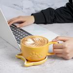 Koolkatkoo Ceramic Coffee Cup Cat Mug - Coffee Mug with Lid and Spoon, Animals Hidden inside Cup, Cat Gifts for Women, Mother's Day Thanksgiving Gift, 10oz yellow