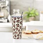 YIKISSKID Brown Leopard 20oz Tumbler with Lid and Straw for Women Men, Cute Cheetah Print Insulated Mug Animal Theme Print Stainless Steel Tumbler Double Wall Vacuum Travel Mug Coffee Cup