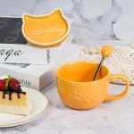 Koolkatkoo Ceramic Coffee Cup Cat Mug - Coffee Mug with Lid and Spoon, Animals Hidden inside Cup, Cat Gifts for Women, Mother's Day Thanksgiving Gift, 10oz yellow