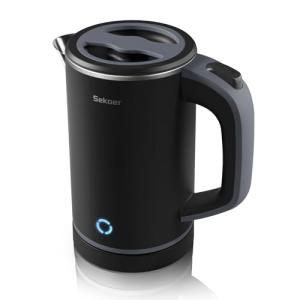 Sekaer Small Electric Tea Kettle Stainless Steel 0.8L Portable Travel Hot Water Boiler, Mini Electric Coffee Kettle with Auto Shut-Off & Boil Dry Protection, Cordless Base & LED Indicator