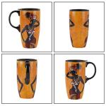 Topadorn Ceramic Coffee Mug Travel Cup Gift with Lid 17oz., Porcelain Tall Tea Cup with Handle for Home & Office, Black Woman Art Pattern Mug with Gift Box, 6.5" H