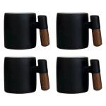Dicmracy 2-Oz Ceramic Espresso Cups with Wood Handle, 2/4-Piece Set for Coffee, Tea, Latte - Dishwasher Safe, Multi-Color & Wood Styles, Gift & Café Use (black, Wooden Handle4)