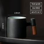 Dicmracy 2-Oz Ceramic Espresso Cups with Wood Handle, 2/4-Piece Set for Coffee, Tea, Latte - Dishwasher Safe, Multi-Color & Wood Styles, Gift & Café Use (black, Wooden Handle4)