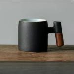 Dicmracy 2-Oz Ceramic Espresso Cups with Wood Handle, 2/4-Piece Set for Coffee, Tea, Latte - Dishwasher Safe, Multi-Color & Wood Styles, Gift & Café Use (black, Wooden Handle4)