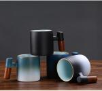 Dicmracy 2-Oz Ceramic Espresso Cups with Wood Handle, 2/4-Piece Set for Coffee, Tea, Latte - Dishwasher Safe, Multi-Color & Wood Styles, Gift & Café Use (black, Wooden Handle4)