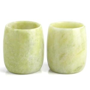BEIZHAN 2Pcs Jade Cups, Natural Gemstone Cup Set for Espresso Tea and Drinking Alcohol,Table and Cabinet Decoration Collectibles Gift