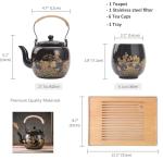 Japanese Tea Set for Adults - Elegant Golden Countryside Theme with Teapot, 6 Cups & Tea Tray, Stainless Steel Infuser - Traditional Asian Gift for Women Men, Housewarming, Wedding