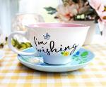 Disney Snow White and the Seven Dwarfs "I'm Wishing" Ceramic Teacup and Saucer | Tea Party Set For Coffee, Espresso, Mocha