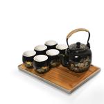 Japanese Tea Set for Adults - Elegant Golden Countryside Theme with Teapot, 6 Cups & Tea Tray, Stainless Steel Infuser - Traditional Asian Gift for Women Men, Housewarming, Wedding