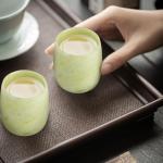 BEIZHAN 2Pcs Jade Cups, Natural Gemstone Cup Set for Espresso Tea and Drinking Alcohol,Table and Cabinet Decoration Collectibles Gift