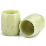 BEIZHAN 2Pcs Jade Cups, Natural Gemstone Cup Set for Espresso Tea and Drinking Alcohol,Table and Cabinet Decoration Collectibles Gift