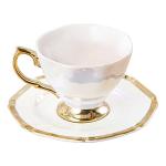 fanquare Modern Iridescent Tea Cup and Saucer Set, Colorful Porcelain Coffee Cup with Gold Trim, British Small White Tea Cup, 6.76oz
