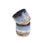 roro Handmade Ceramic Tea Cups Rustic Reactive Blue Glaze, Coastal Beach-Themed Sipper Set of 2, 200ml (6.5oz), Textured Grip, Microwave & Dishwasher Safe