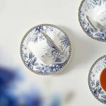 fanquare 6 oz Blue Floral Bone China Tea Cup with Saucer, Hand Print Procelain Cups for Tea Party, British Coffee Cup and Saucer