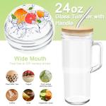 4Pack 24oz Glass Tumbler Cups with Handle Bamboo Lids and Straws Reusable Mason Jar Drinking Glasses for Iced Coffee Smoothies Beer Juice Tea Gifts