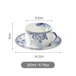 fanquare 6 oz Blue Floral Bone China Tea Cup with Saucer, Hand Print Procelain Cups for Tea Party, British Coffee Cup and Saucer