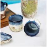 roro Handmade Ceramic Tea Cups Rustic Reactive Blue Glaze, Coastal Beach-Themed Sipper Set of 2, 200ml (6.5oz), Textured Grip, Microwave & Dishwasher Safe