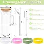 4Pack 24oz Glass Tumbler Cups with Handle Bamboo Lids and Straws Reusable Mason Jar Drinking Glasses for Iced Coffee Smoothies Beer Juice Tea Gifts