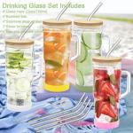 4Pack 24oz Glass Tumbler Cups with Handle Bamboo Lids and Straws Reusable Mason Jar Drinking Glasses for Iced Coffee Smoothies Beer Juice Tea Gifts