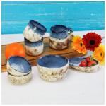 roro Handmade Ceramic Tea Cups Rustic Reactive Blue Glaze, Coastal Beach-Themed Sipper Set of 2, 200ml (6.5oz), Textured Grip, Microwave & Dishwasher Safe