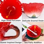 Philo Fun Hibiscus Flower Tea Cup and Saucer Set 6 Oz, Enamel Flower Porcelain Coffee Cup Saucer Set with Spoon for Women, Hand Crafted Tea Set (Hibiscus)
