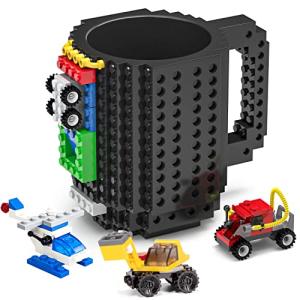 DAYMOO Build on Brick Mug, Cool Coffee Mugs for Kids, Creative Novelty Building Block Cups, Funny Coffee Mug for Men Adults Women Xmas Christmas - Black